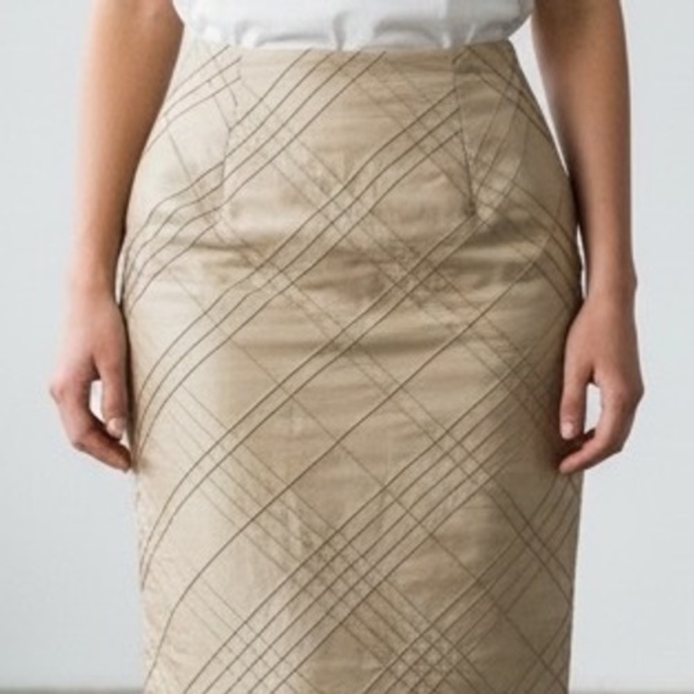 Talbots Womens Gold 100%‎ Pure Silk Pintuck Pencil Skirt 6 quiet luxury cocktail
